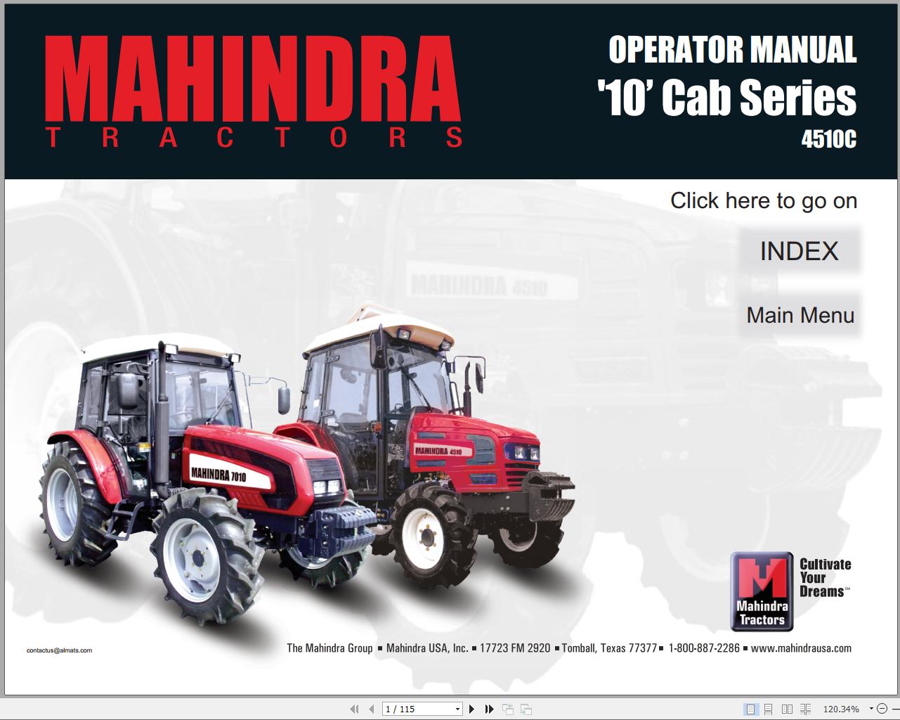 Mahindra Tractor 10 Cab Series 4510C Full Operator Manual Fast Download