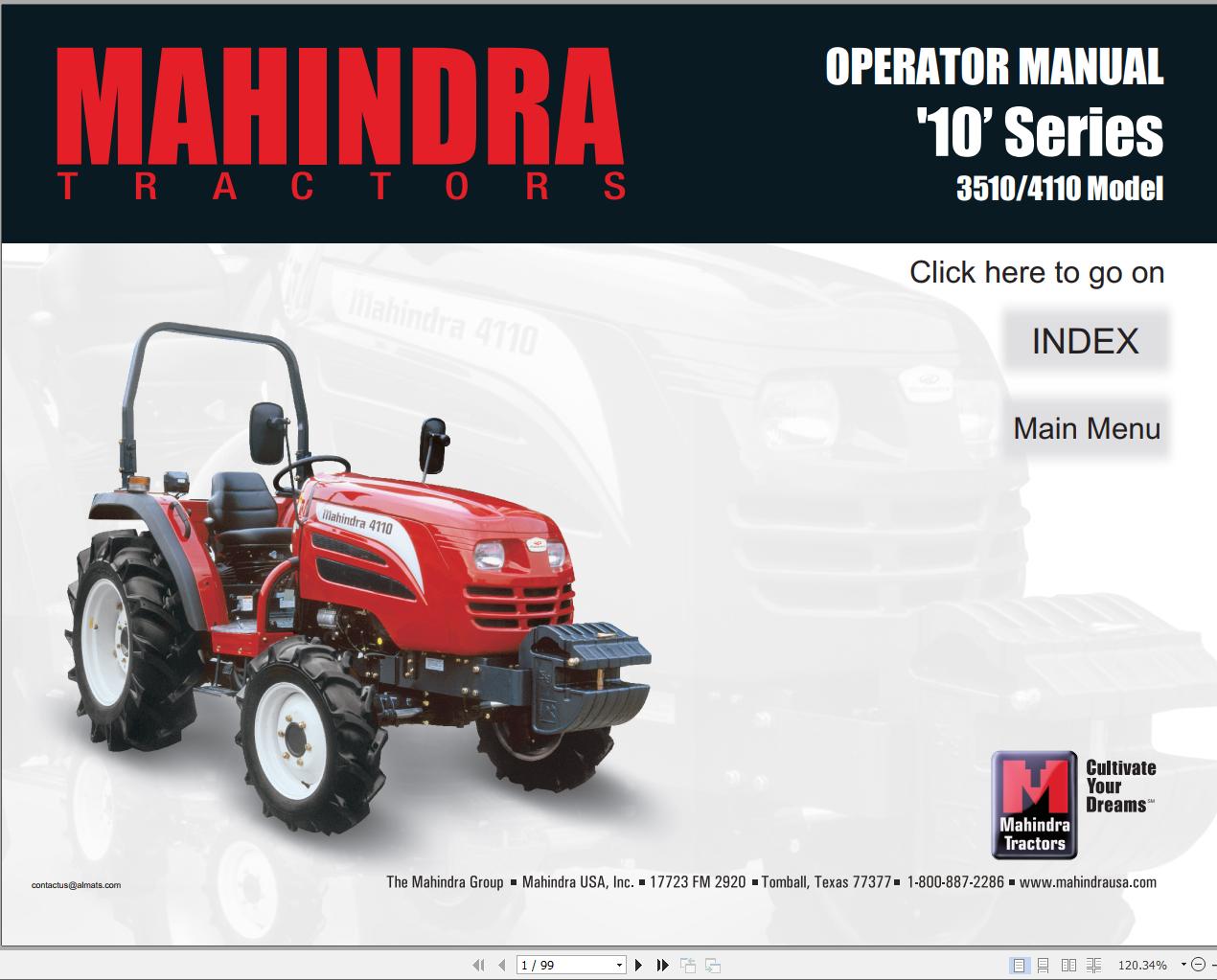 Mahindra Tractor 10 Series 3510 4110 Full Operator Manual Fast Download
