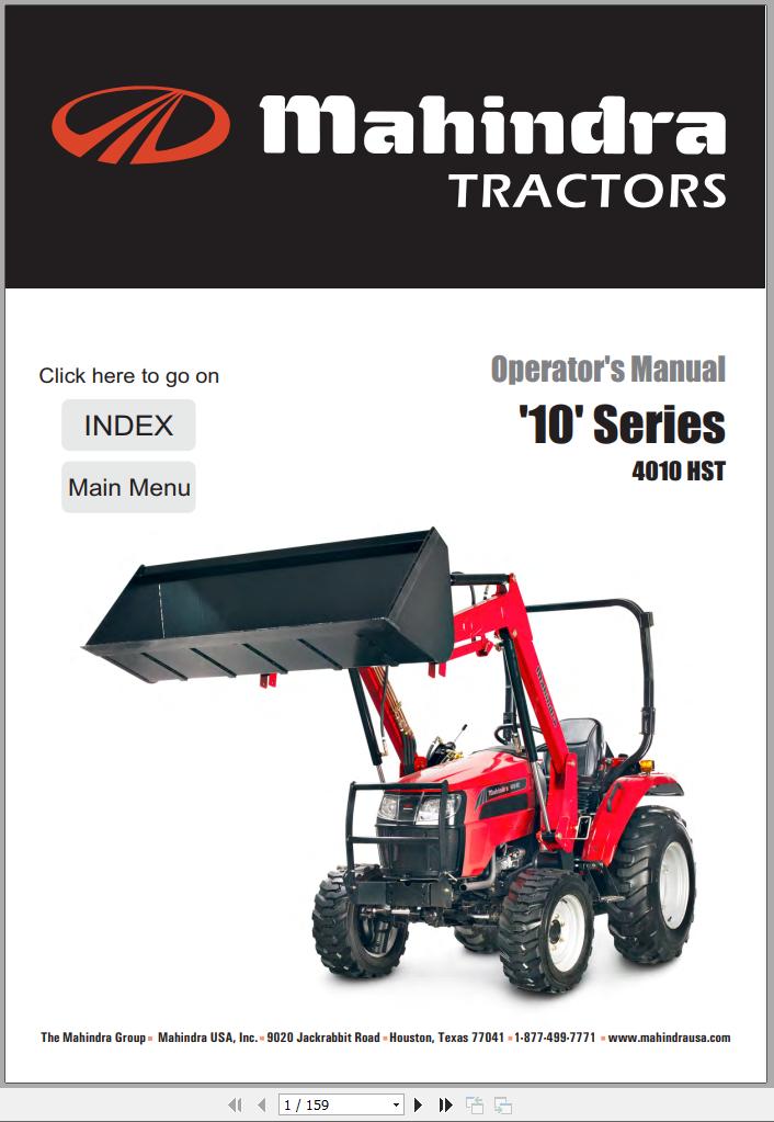 Mahindra Tractor 10 Series 4010 HST Full Operator Manual Fast Download
