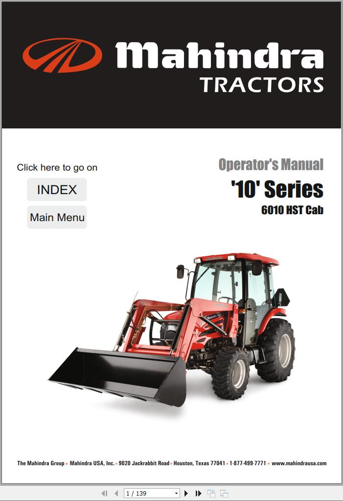 Mahindra Tractor 10 Series 6010 HST Cab Full Operator Manual Fast Download