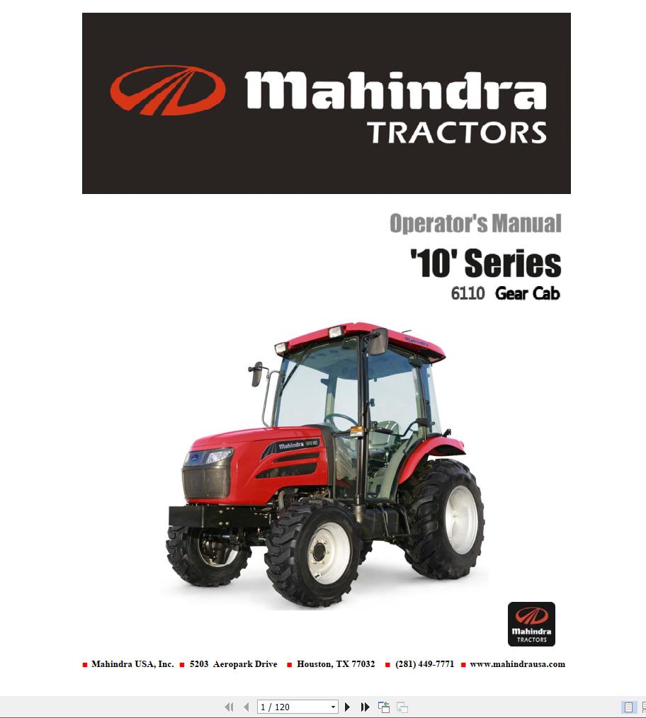 Mahindra Tractor 10 Series 6110 Gear Cab Full Operator Manual Fast Download