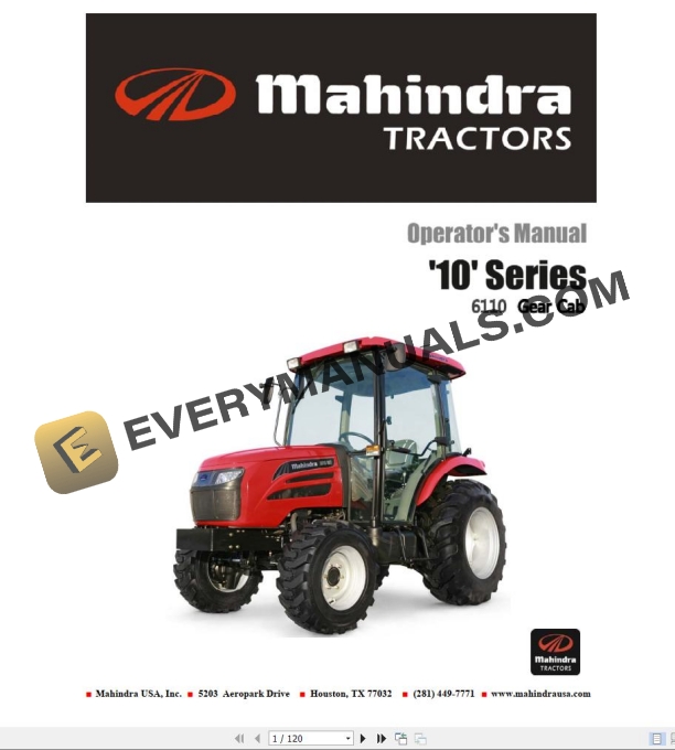 Mahindra Tractor 10 Series 6110 Gear Cab Full Operator Manual Fast Download