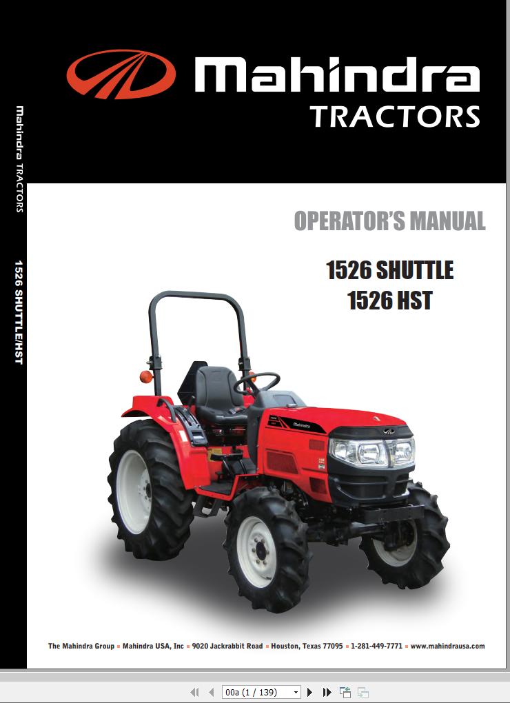 Mahindra Tractor 1526 Shuttle HST Full Operator Manual Fast Download
