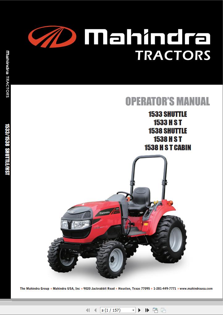 Mahindra Tractor 1533 1538 Shuttle HST Cabin Full Operator Manual Fast Download