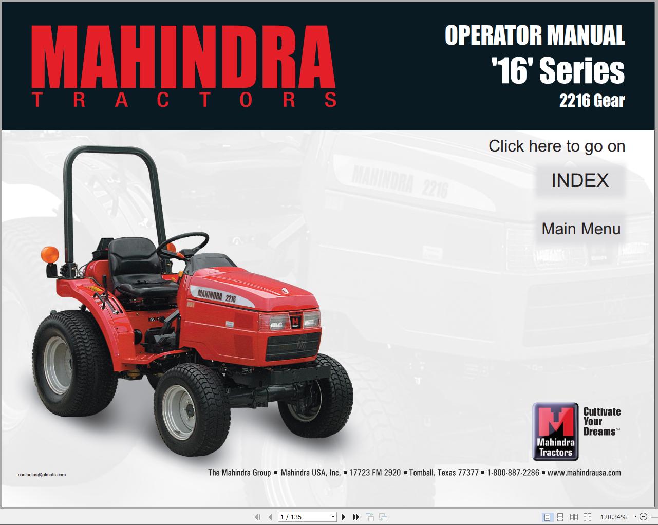 Mahindra Tractor 16 Series 2216 Gear Full Operator Manual Fast Download