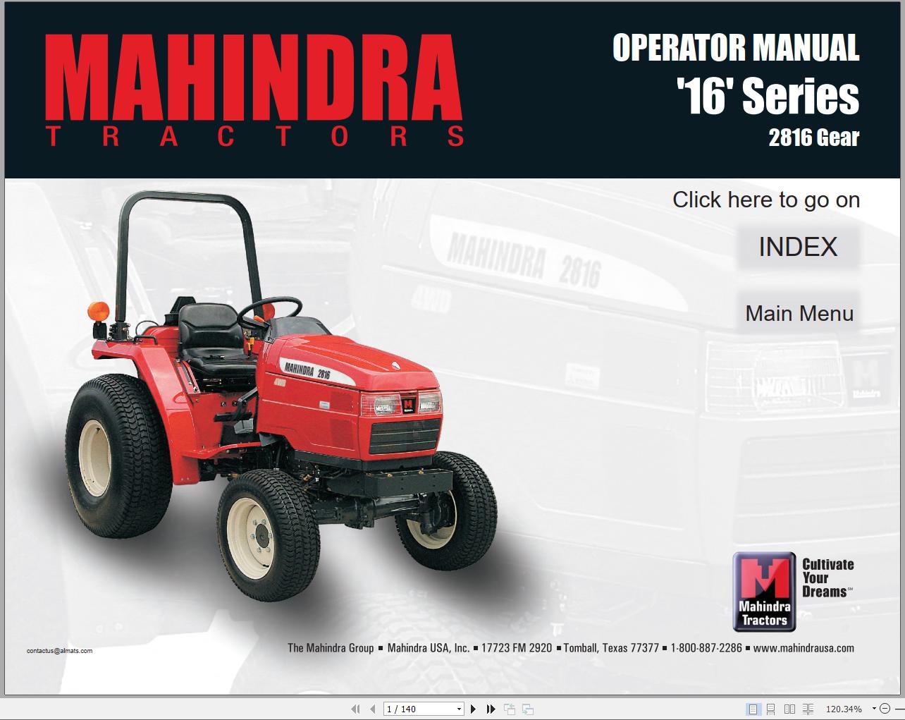 Mahindra Tractor 16 Series 2816 Gear Full Operator Manual Fast Download