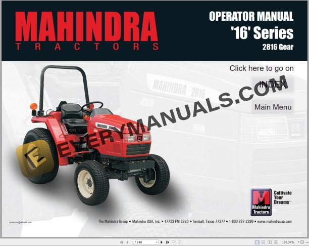 Mahindra Tractor 16 Series 2816 Gear Full Operator Manual Fast Download