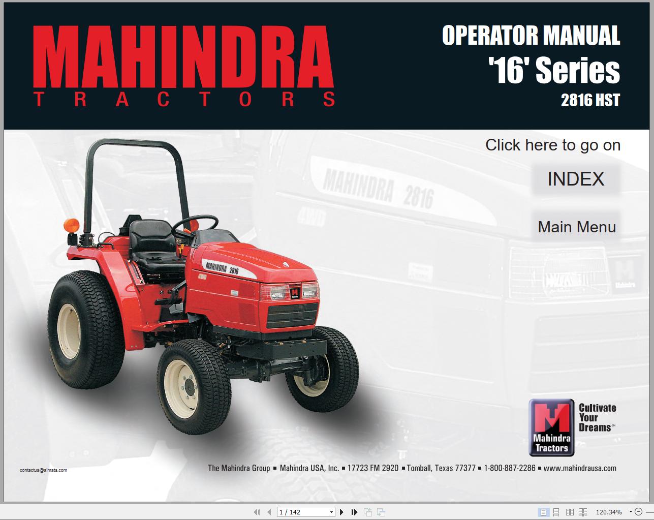 Mahindra Tractor 16 Series 2816 HST Full Operator Manual Fast Download