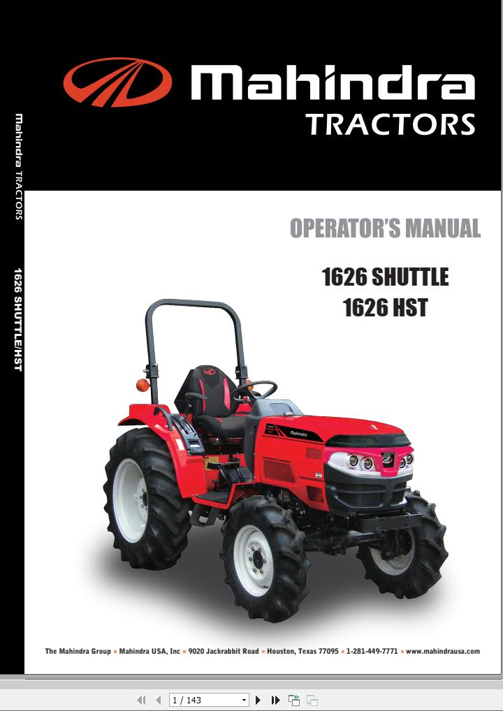 Mahindra Tractor 1626 Shuttle HST Full Operator Manual Fast Download