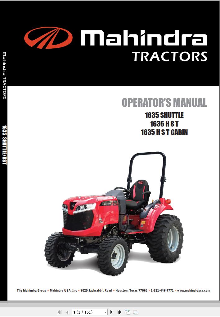 Mahindra Tractor 1635 Shuttle HST Cabin Full Operator Manual Fast Download
