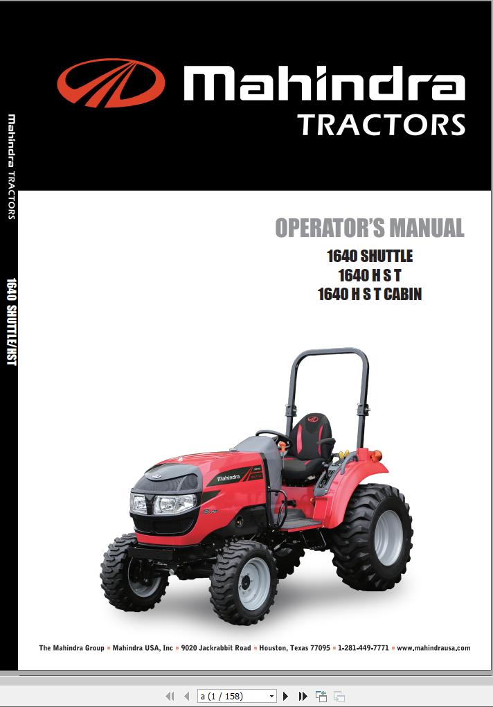 Mahindra Tractor 1640 Shuttle HST Cabin Full Operator Manual Fast Download