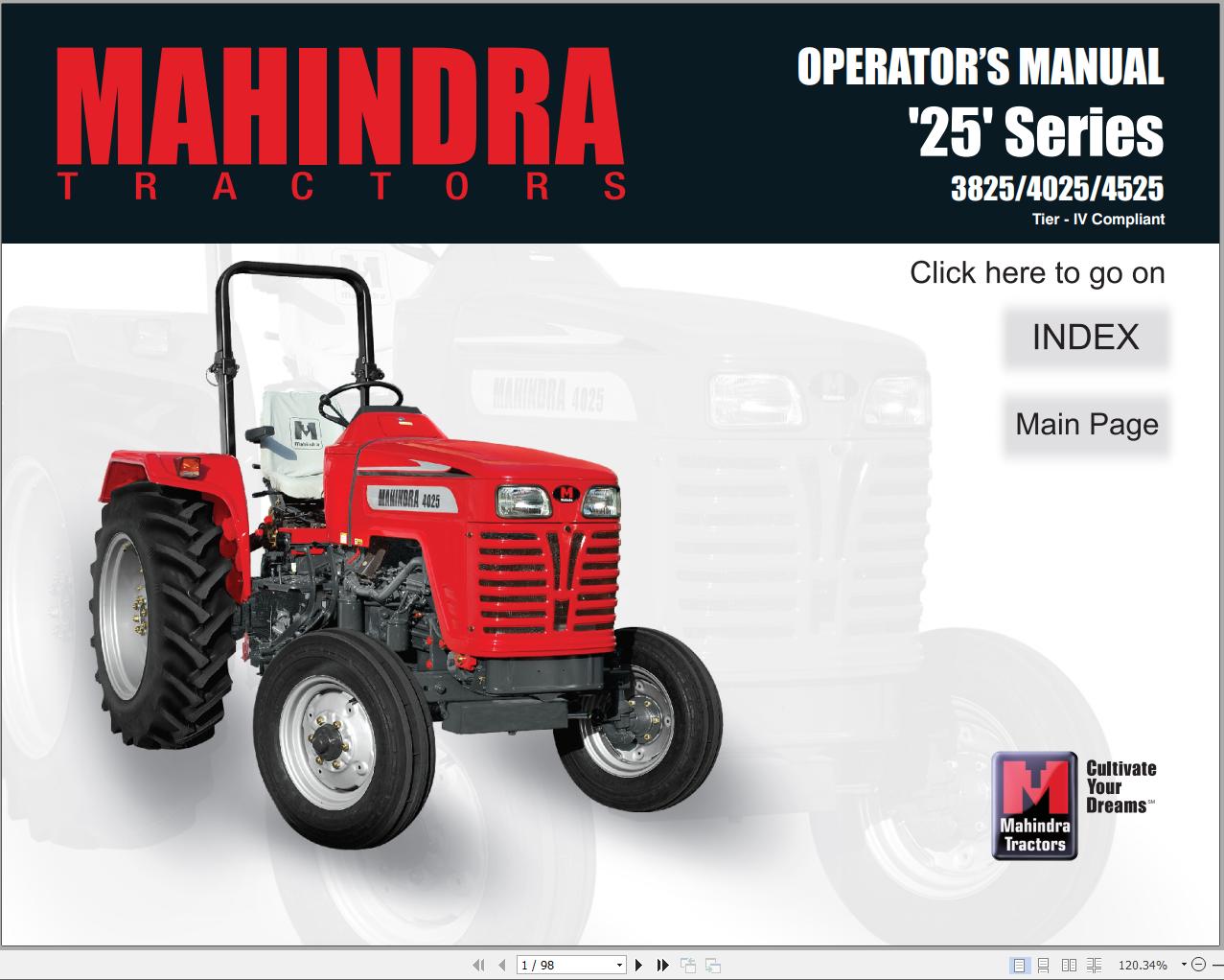 Mahindra Tractor 25 Series 3825 4025 4525 Full Operator Manual Fast Download