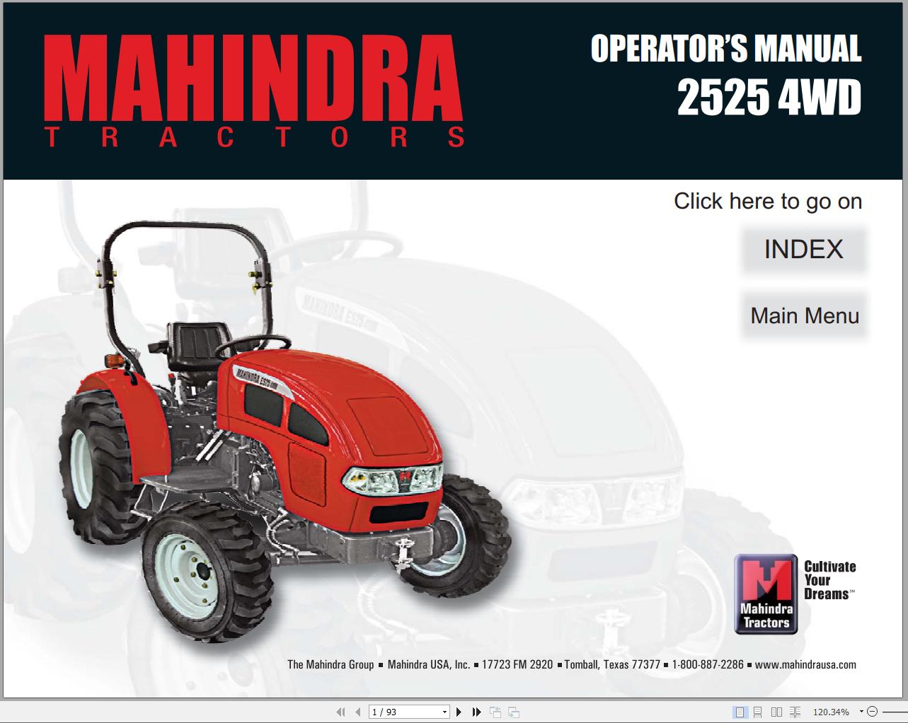 Mahindra Tractor 2525 4WD Full Operator Manual Fast Download