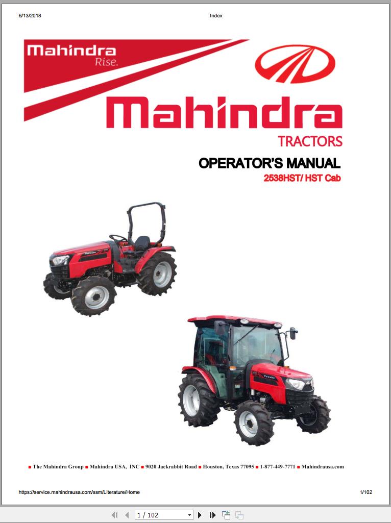 Mahindra Tractor 2538 HST Cab Full Operator Manual Fast Download