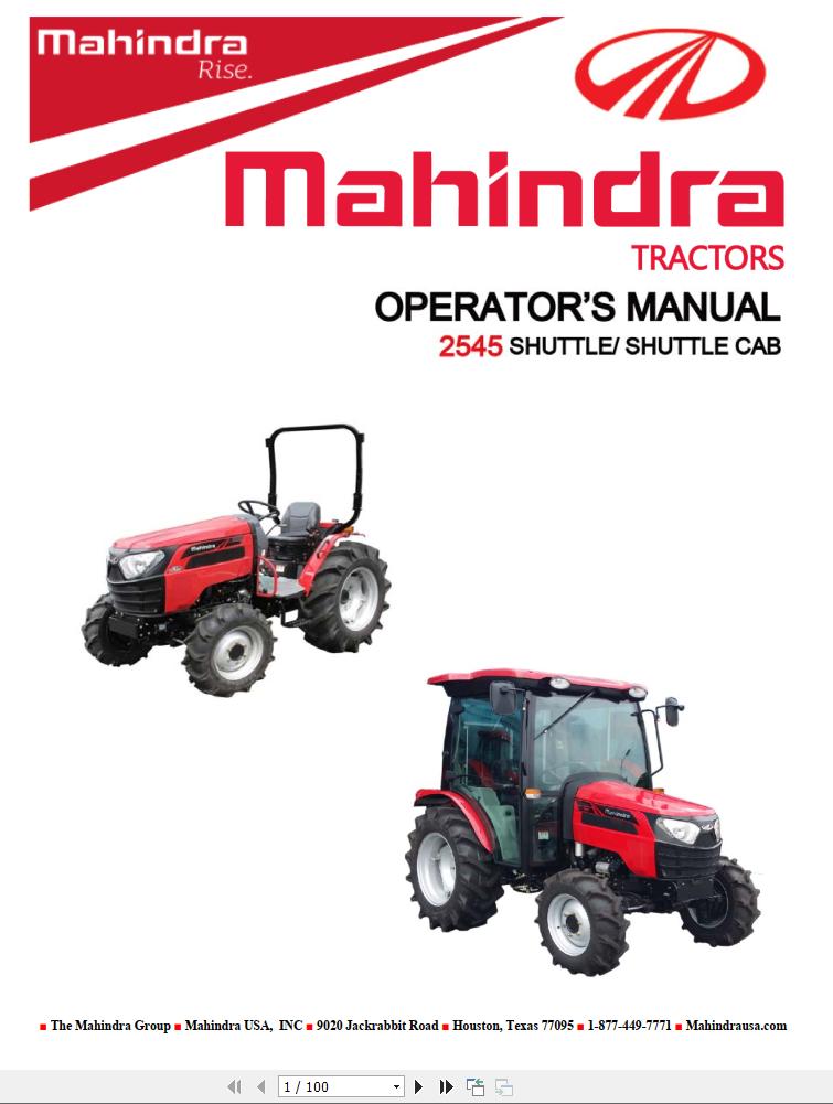 Mahindra Tractor 2545 Shuttle Cab Full Operator Manual Fast Download