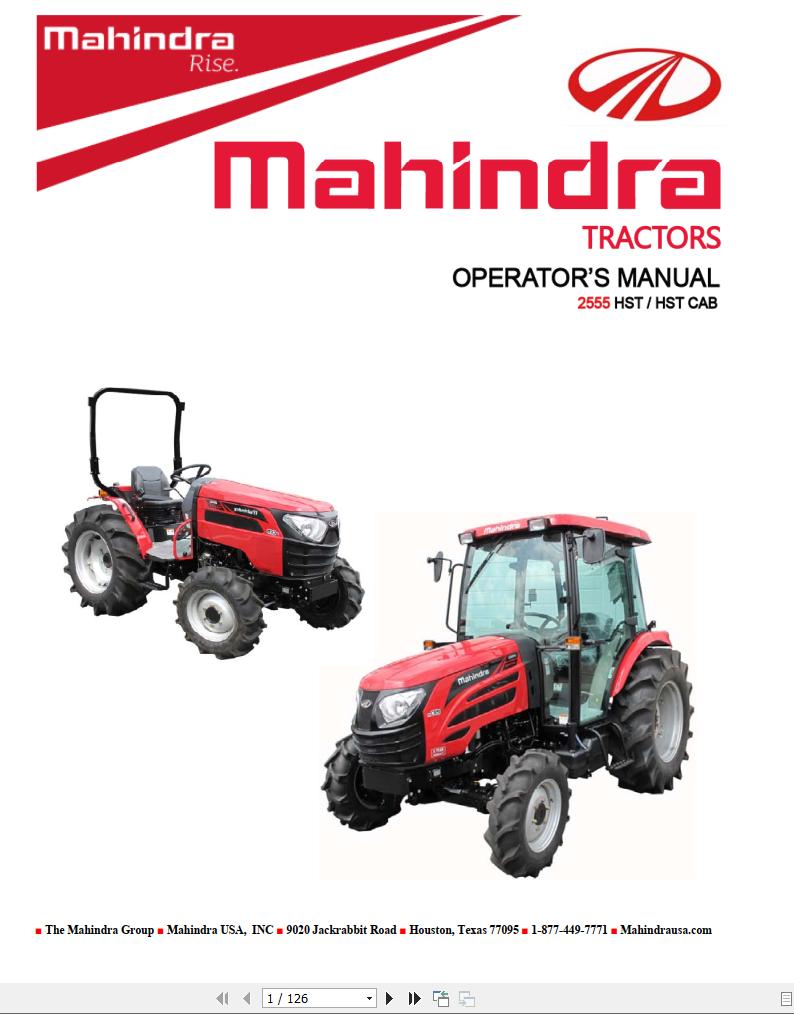 Mahindra Tractor 2555 HST Cab Full Operator Manual Fast Download