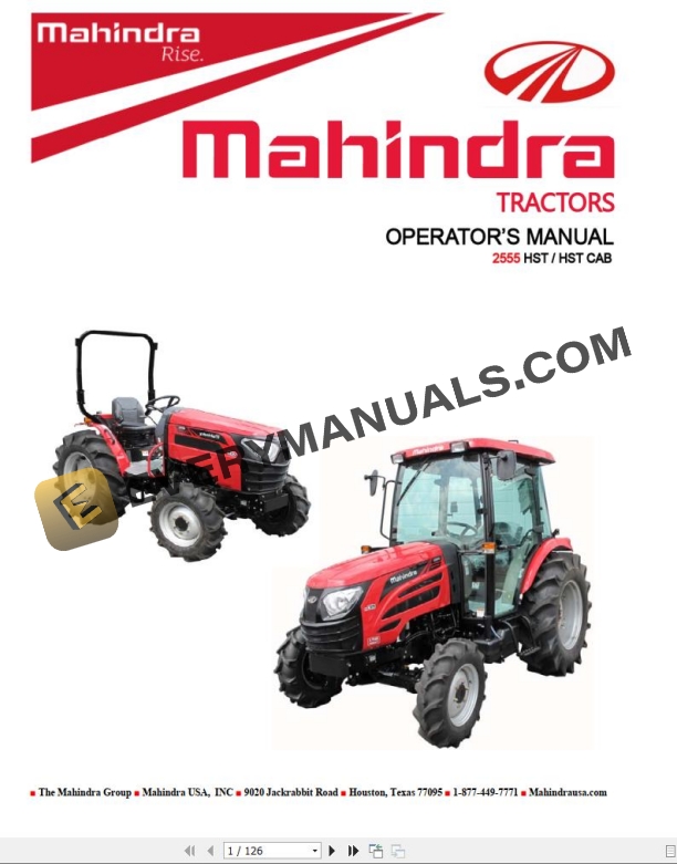 Mahindra Tractor 2555 HST Cab Operator Manual