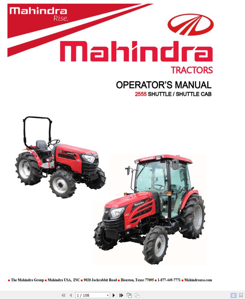 Mahindra Tractor 2555 Shuttle Cab Full Operator Manual Fast Download
