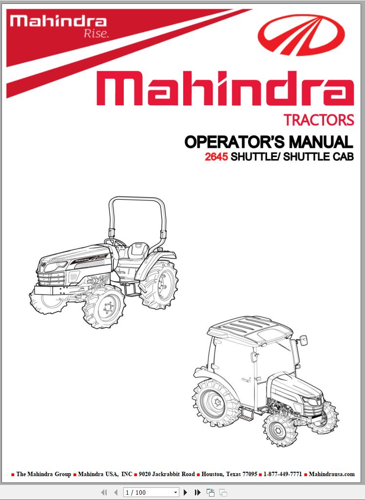 Mahindra Tractor 2645 Shuttle Cab Full Operator Manual Fast Download