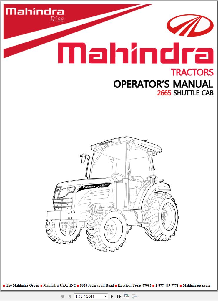 Mahindra Tractor 2665 Shuttle Cab Full Operator Manual Fast Download