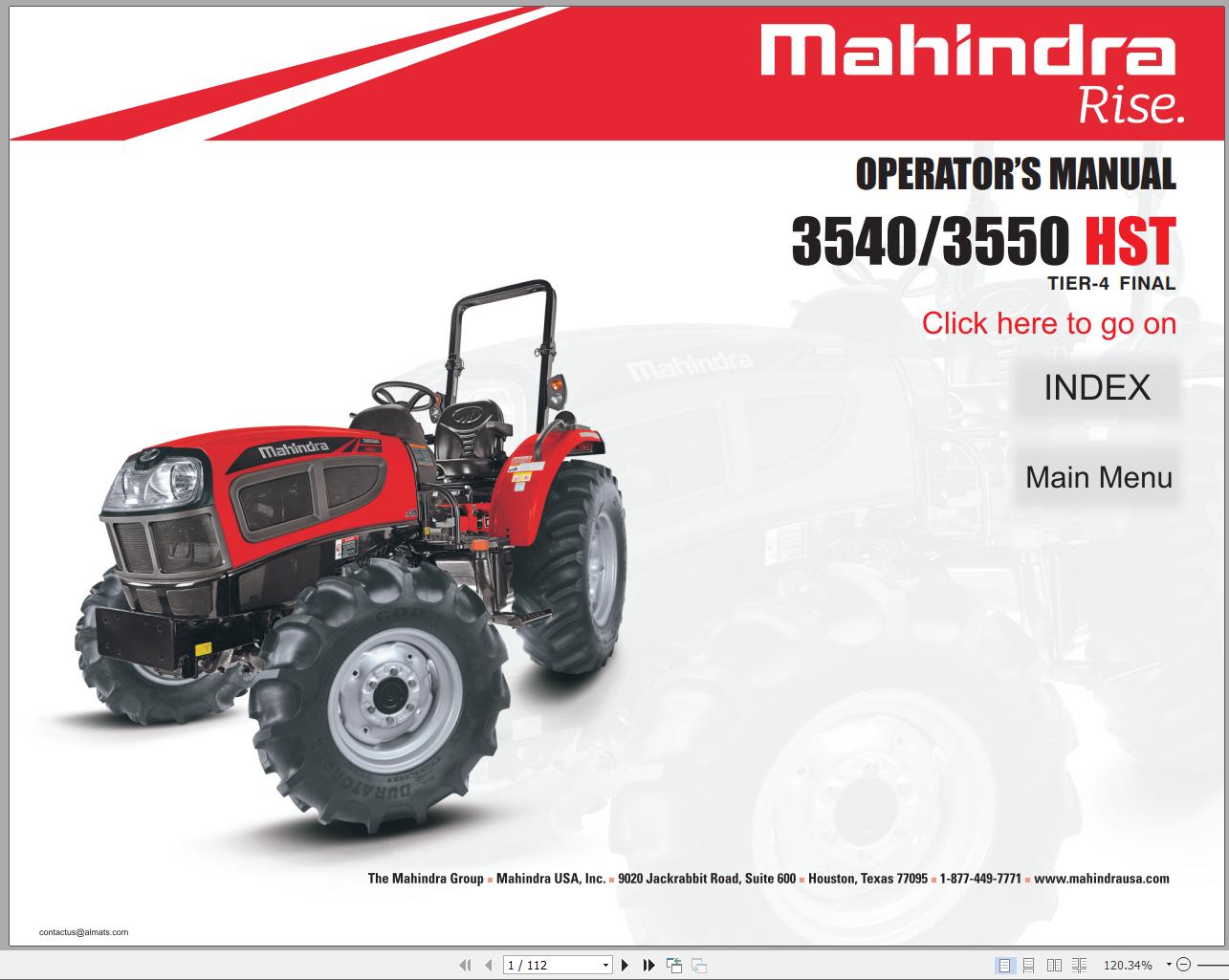 Mahindra Tractor 3540 3550 HST Full Operator Manual Fast Download