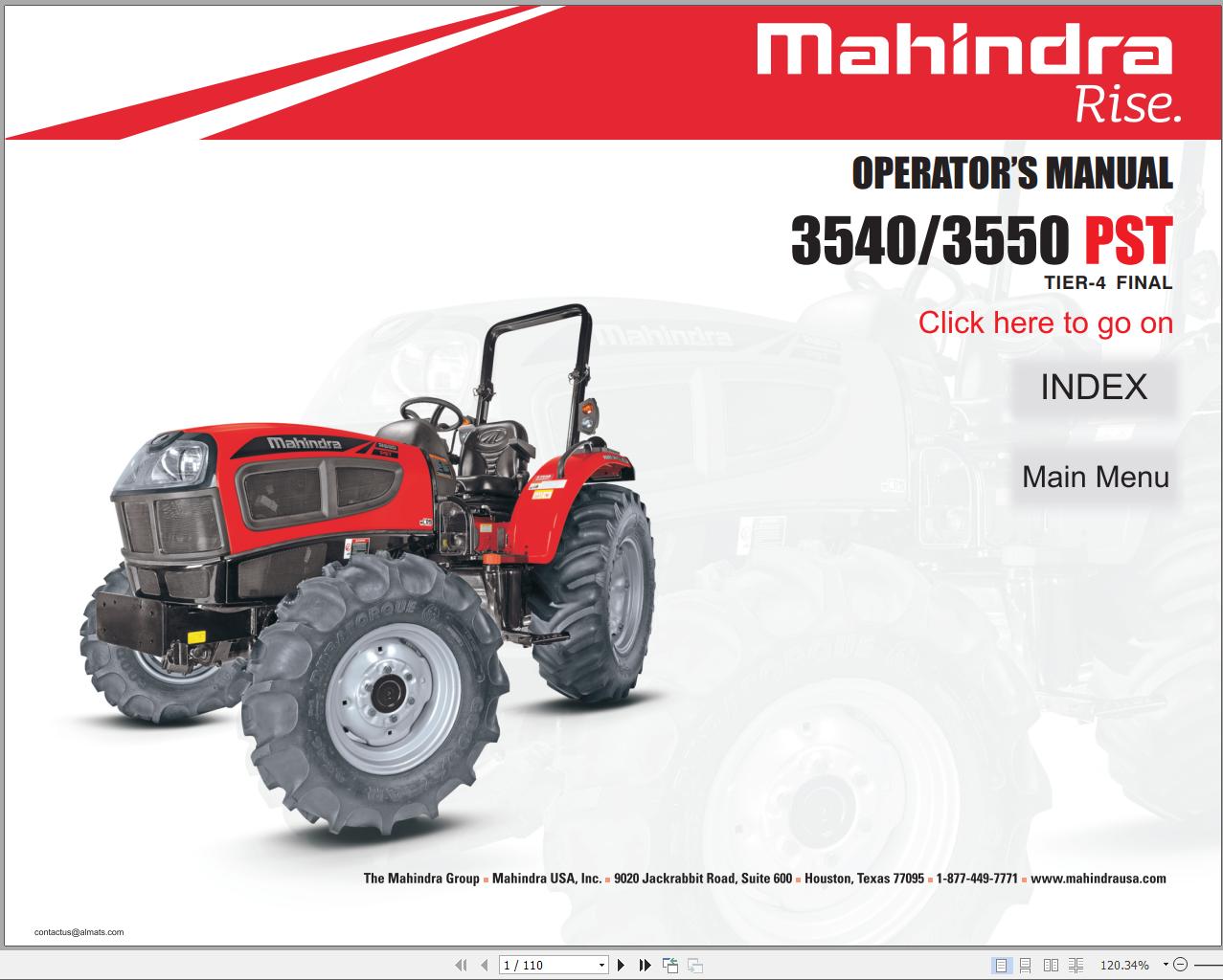 Mahindra Tractor 3540 3550 PST Full Operator Manual Fast Download
