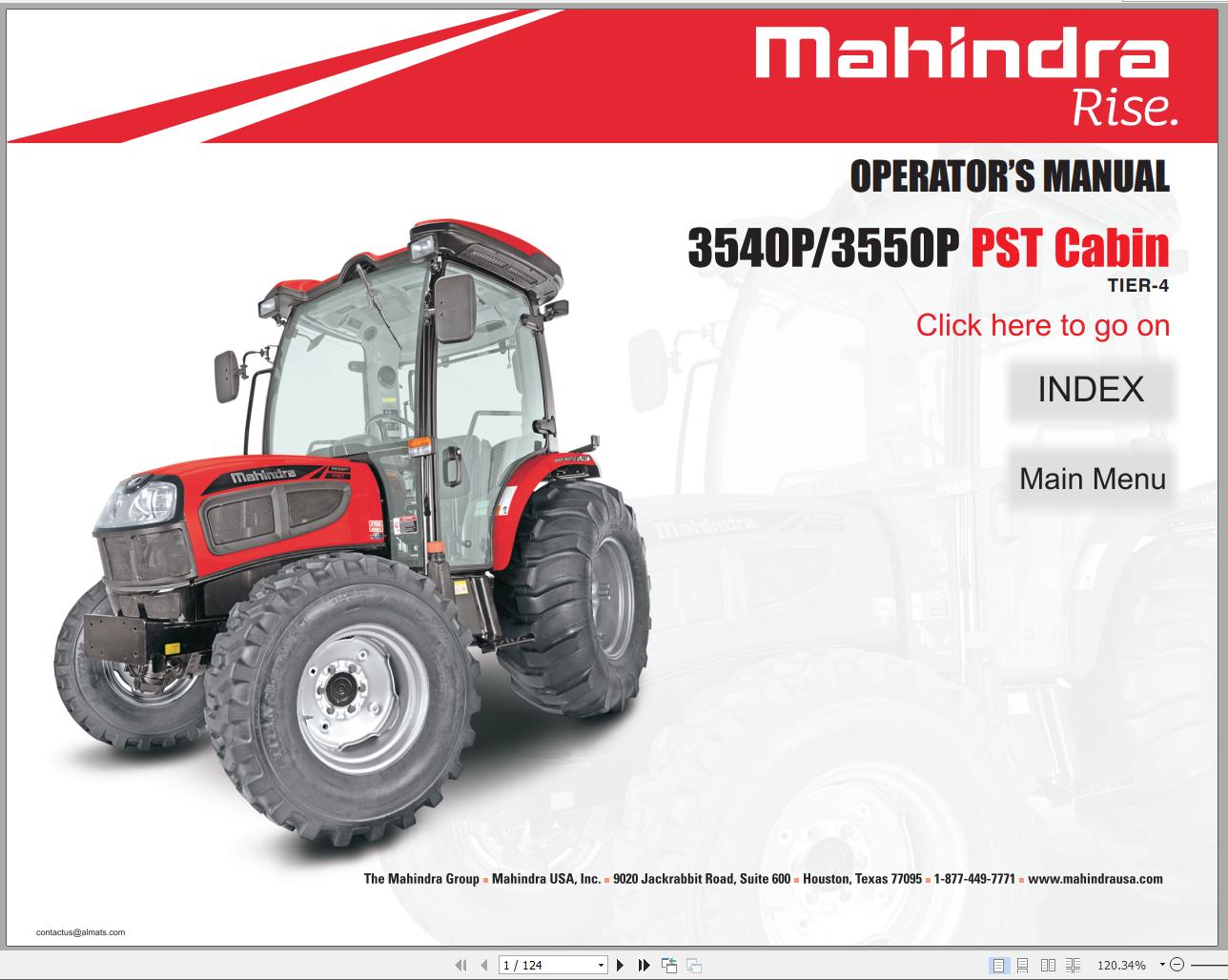Mahindra Tractor 3540P 3550P PST Cabin Full Operator Manual Fast Download