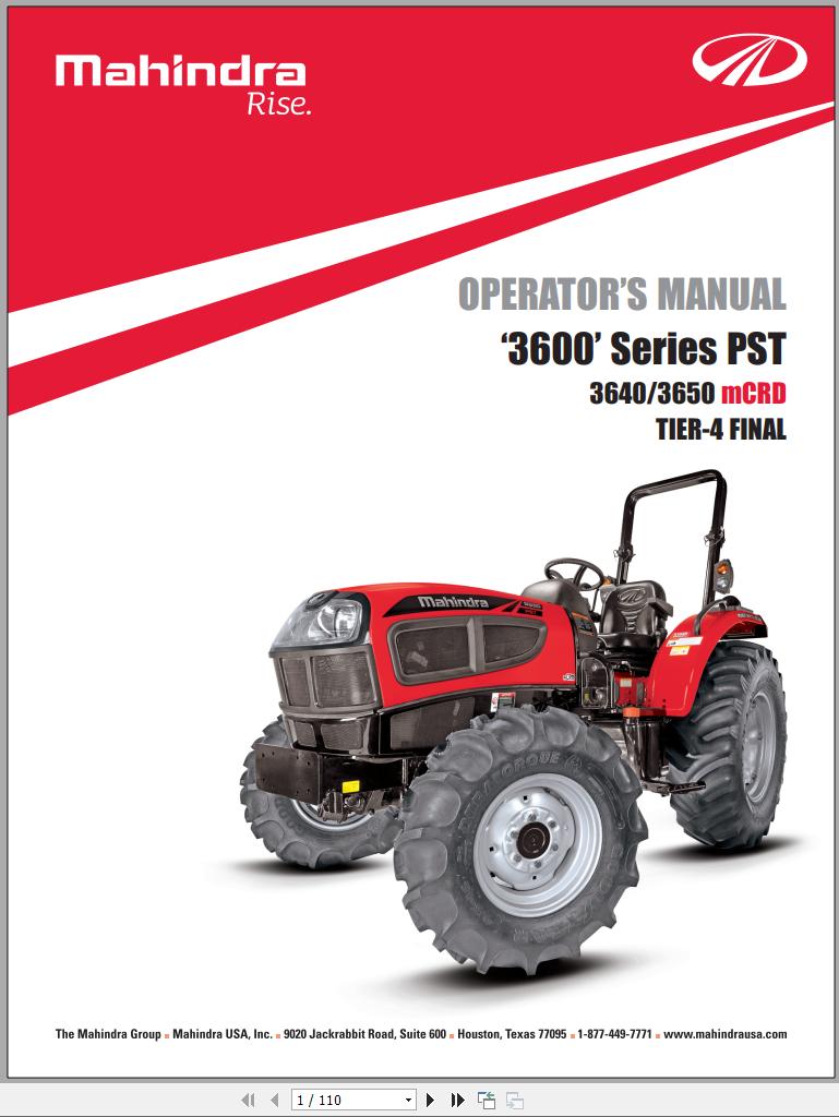 Mahindra Tractor 3600 Series PST 3640 3650 Full Operator Manual Fast Download