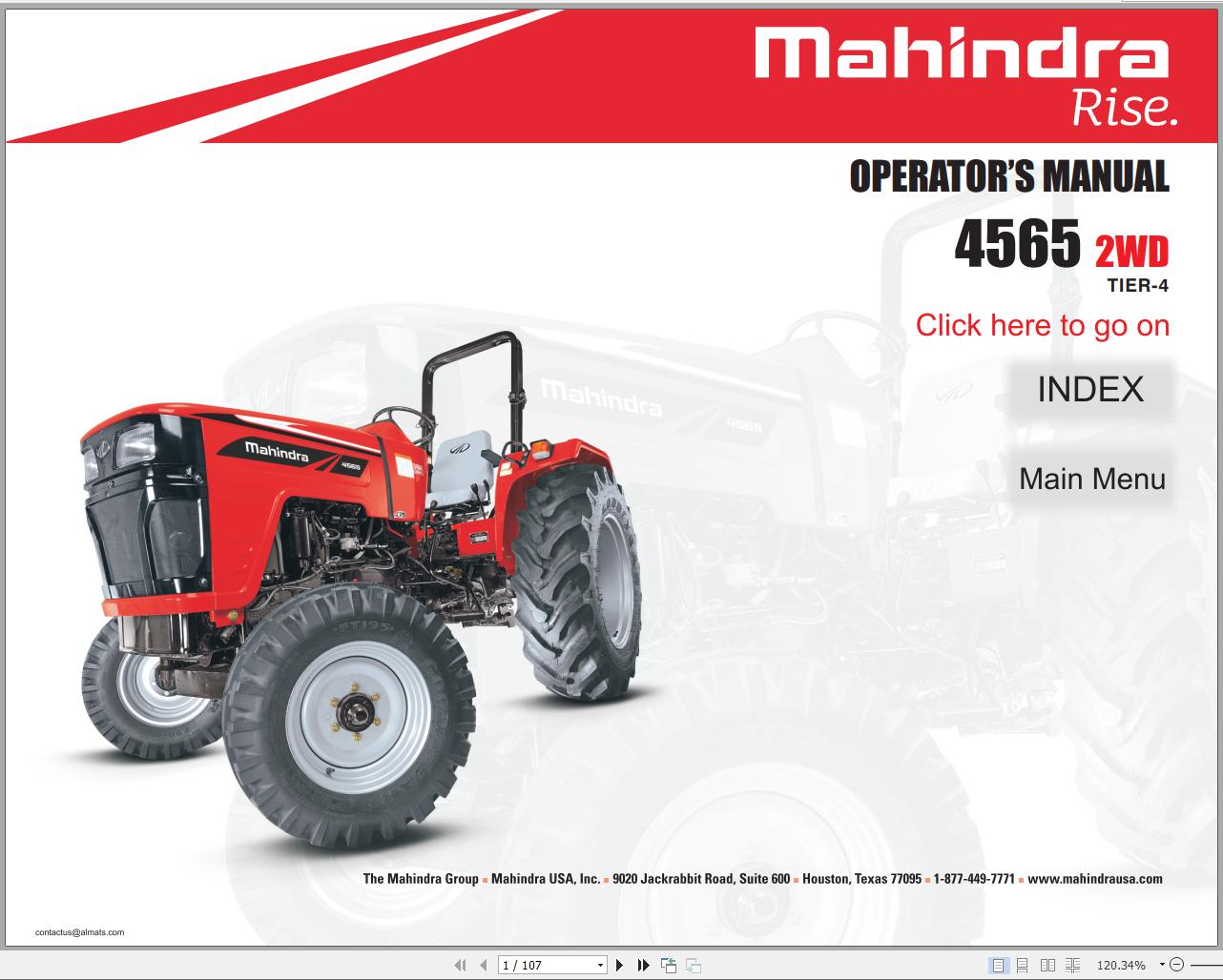 Mahindra Tractor 4565 2WD Full Operator Manual Fast Download