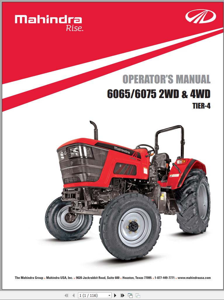 Mahindra Tractor 6065 6075 2WD 4WD Full Operator Manual Fast Download