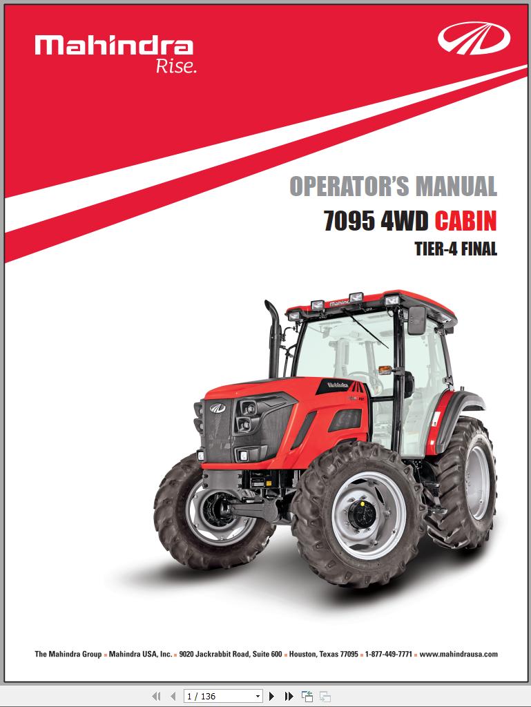 Mahindra Tractor 7095 4WD Cabin Full Operator Manual Fast Download