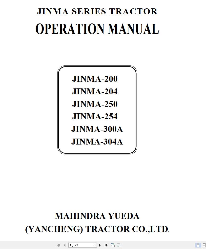 Mahindra Tractor JINMA-200 to JINMA-304A Operator Manual