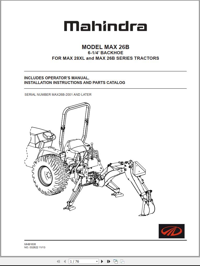 Mahindra Tractor Max 26B Full Operator Manual Fast Download