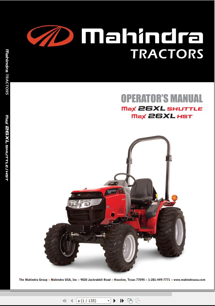 Mahindra Tractor Max 26XL Shuttle HST Full Operator Manual Fast Download