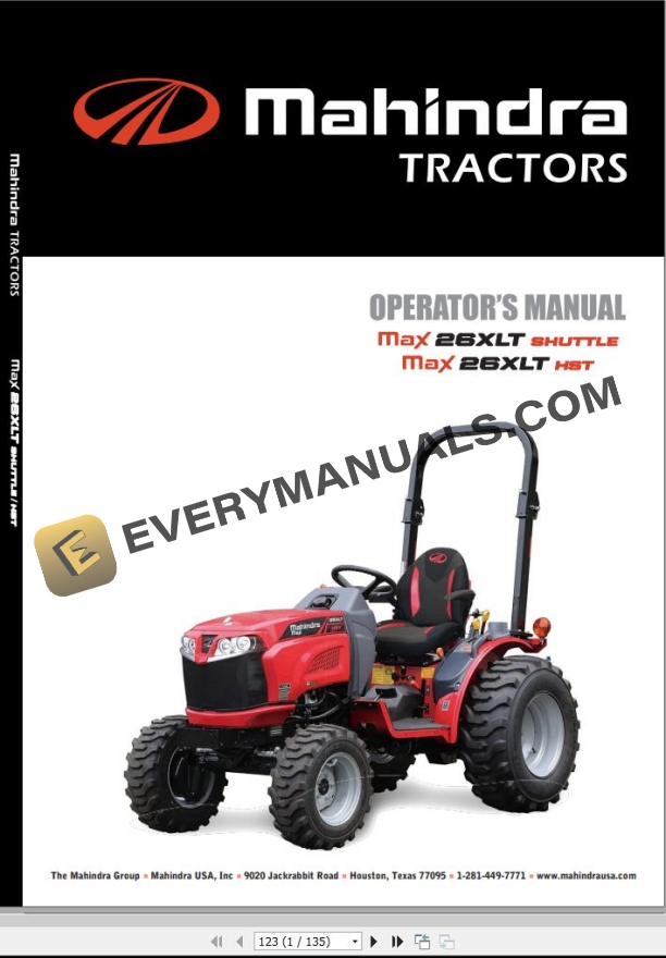 Mahindra Tractor Max 26XLT Shuttle HST Operator Manual
