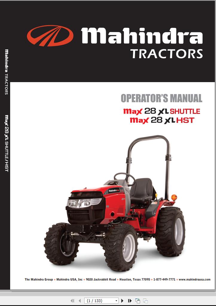 Mahindra Tractor Max 28XL Shuttle HST Full Operator Manual Fast Download