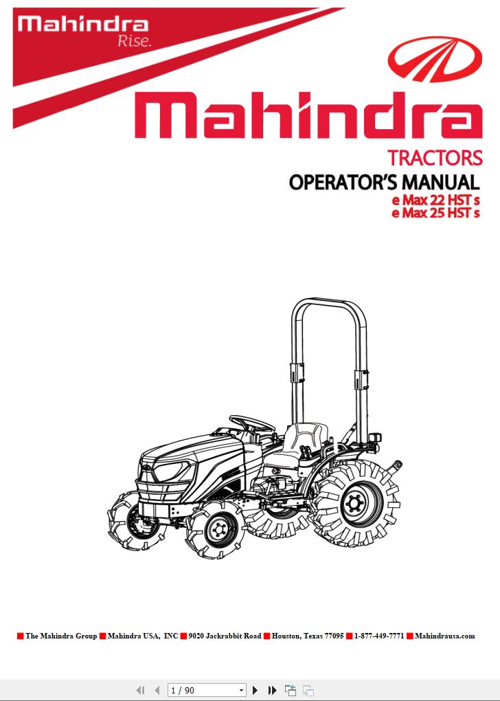Mahindra Tractor eMax 22 25 HST Full Operator Manual Fast Download