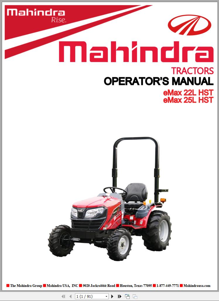 Mahindra Tractor eMax 22L 25L HST Full Operator Manual Fast Download