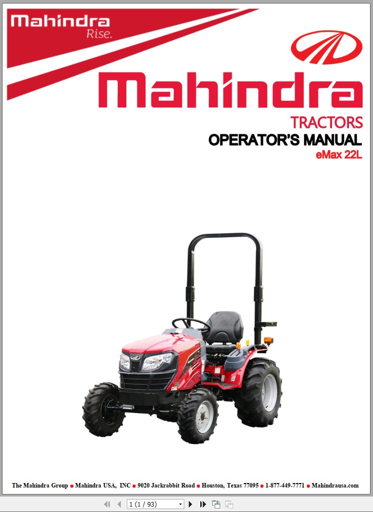 Mahindra Tractor eMax 22L Full Operator Manual Fast Download