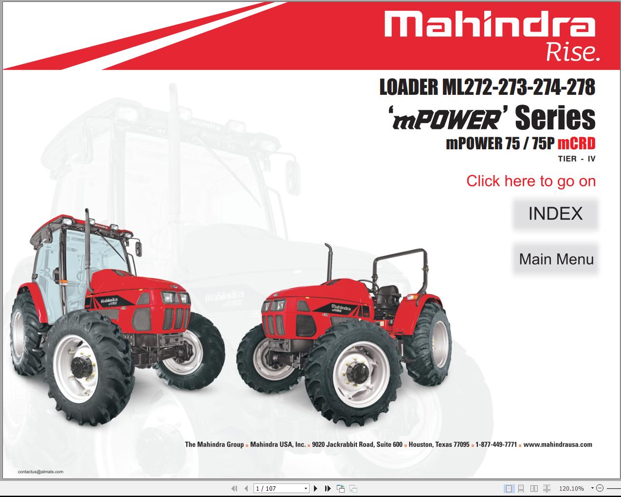 Mahindra Tractor mPOWER Series ML272 ML273 ML274 ML278 Full Operator Manual Fast Download