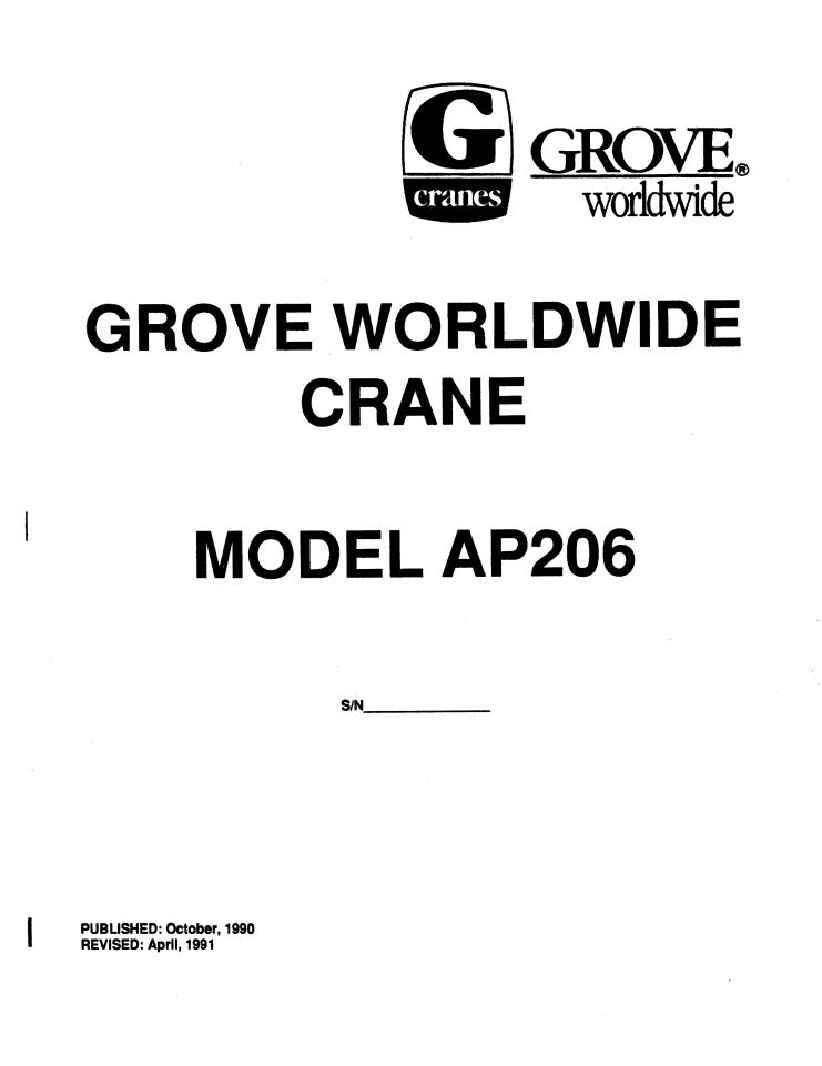 Grove AP206 Crane Operator, Parts, Service Manual
