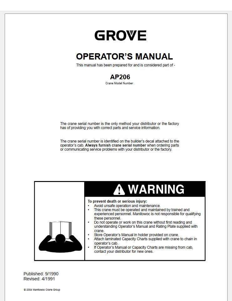 Grove AP206 Crane Operator, Parts, Service Manual_1