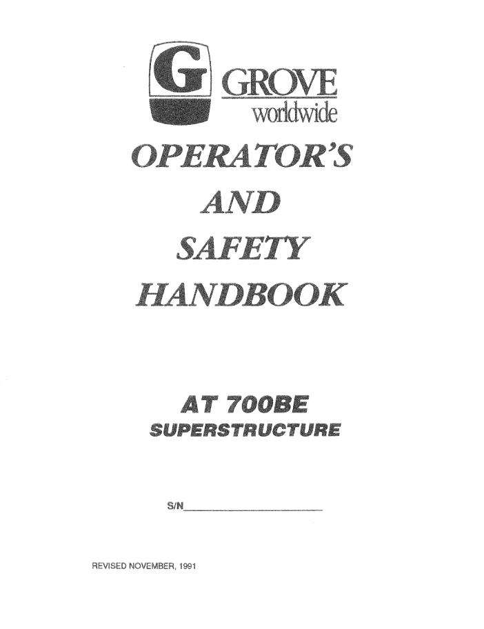 Grove AT700BE Crane Operator, Service Manual