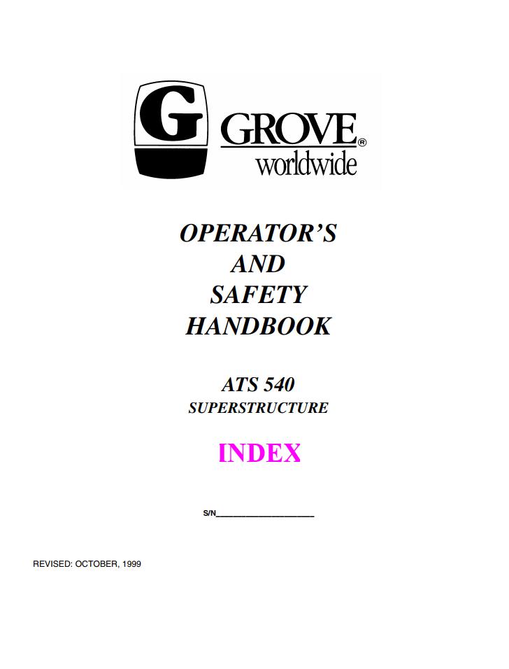Grove ATS540 Crane Operator, Parts, Service Manual