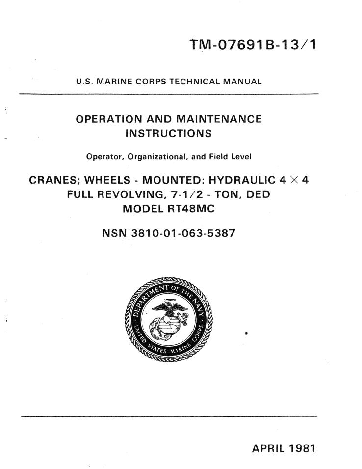 Grove RT48 Crane Operator, Parts Manual