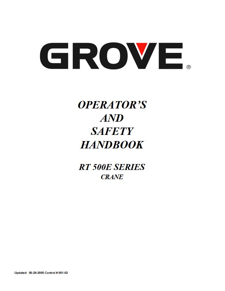 Grove RT500E Crane Operator, Service Manual