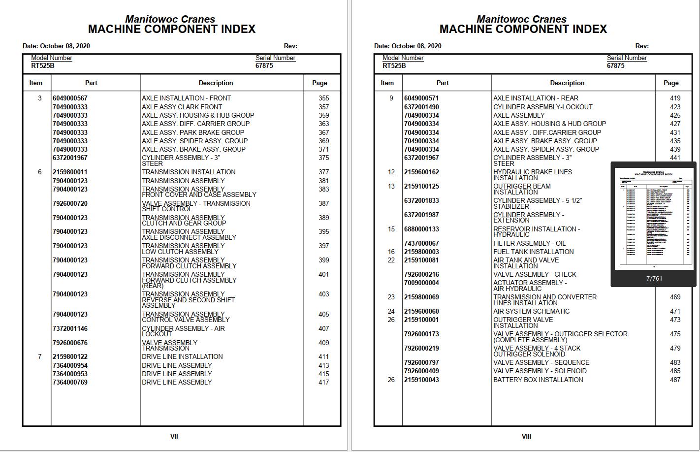Grove RT525B Crane Parts Manual