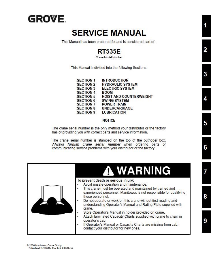 Grove RT535E Crane Operator, Parts, Service Manual_1