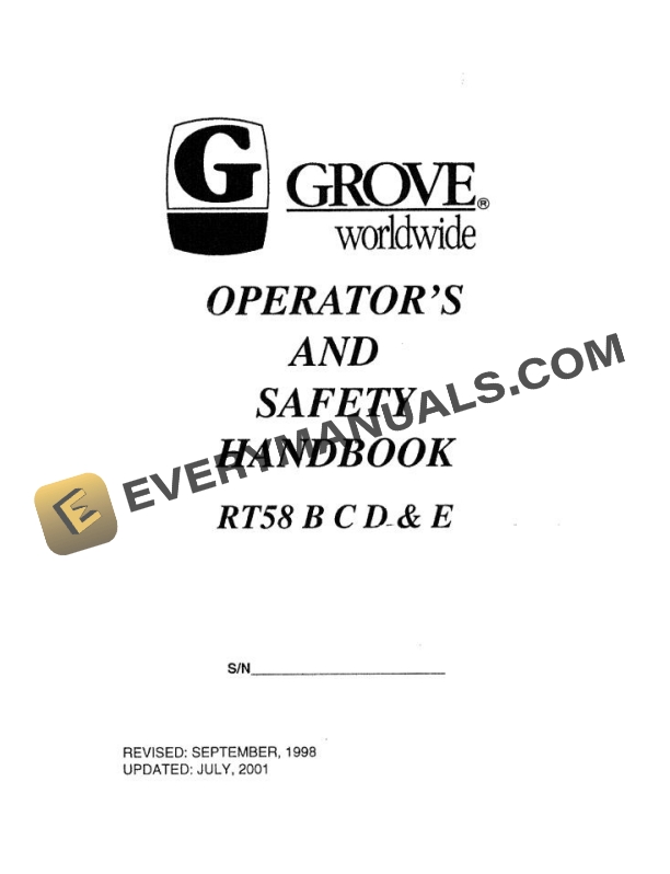 Grove RT58B Crane Operator, Parts, Service Manual