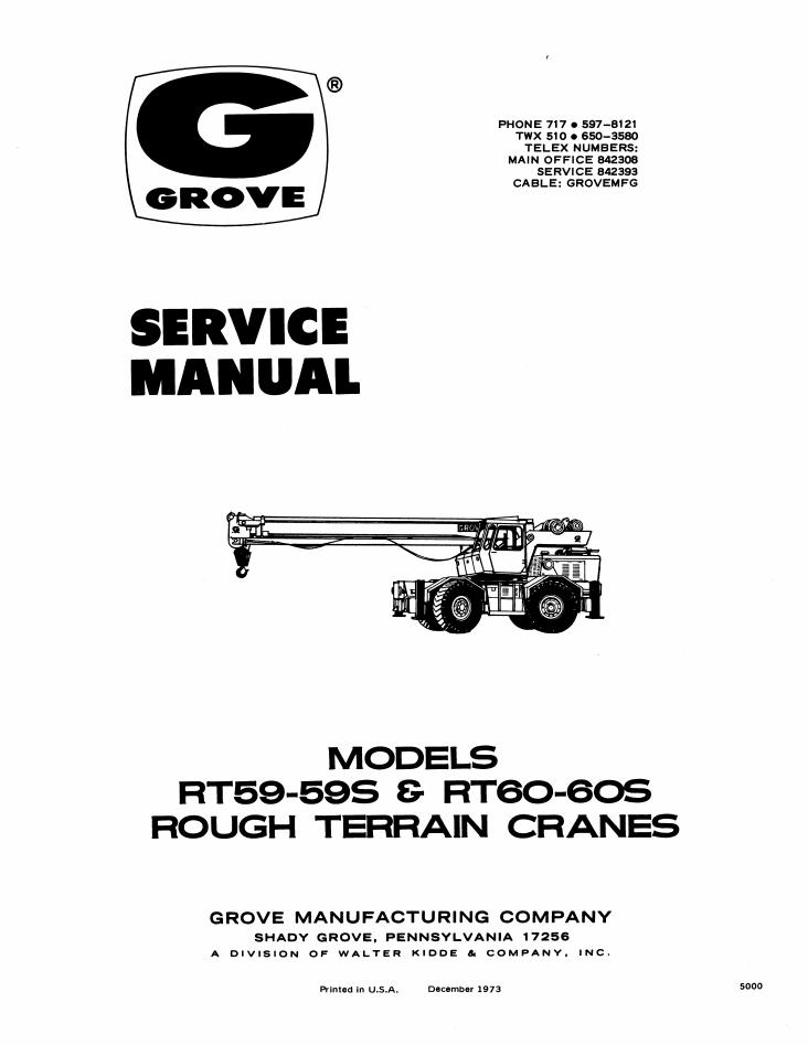 Grove RT59S Crane Operator, Parts, Service Manual